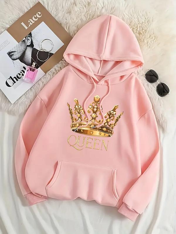 Women's Casual Fashion Loose Cartoon Crown Print Hoodie, Fall & Winter Fitted Sporty Sweatshirt, Moderate Fabric,...