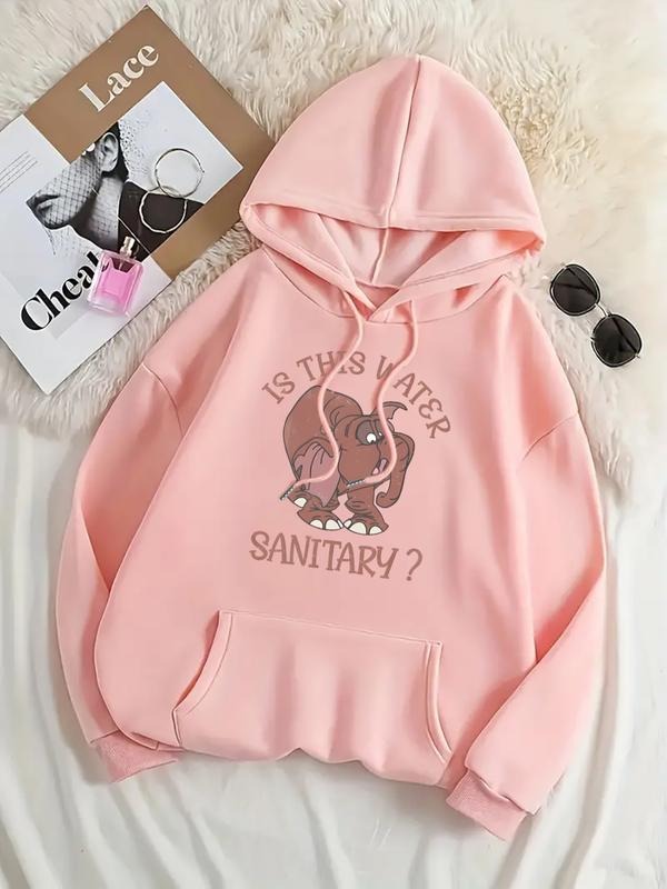 Women's Casual Fashion Loose Cartoon Elephant Letter Print Hoodie, Fitted Sporty Sweatshirt for Fall & Winter,...