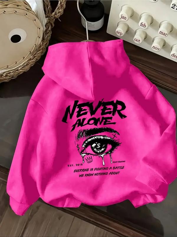 Women's Casual Fashion Loose Cartoon Eye Letter Print Hoodie, Fitted Sporty Sweatshirt for Fall & Winter, Comfortable...
