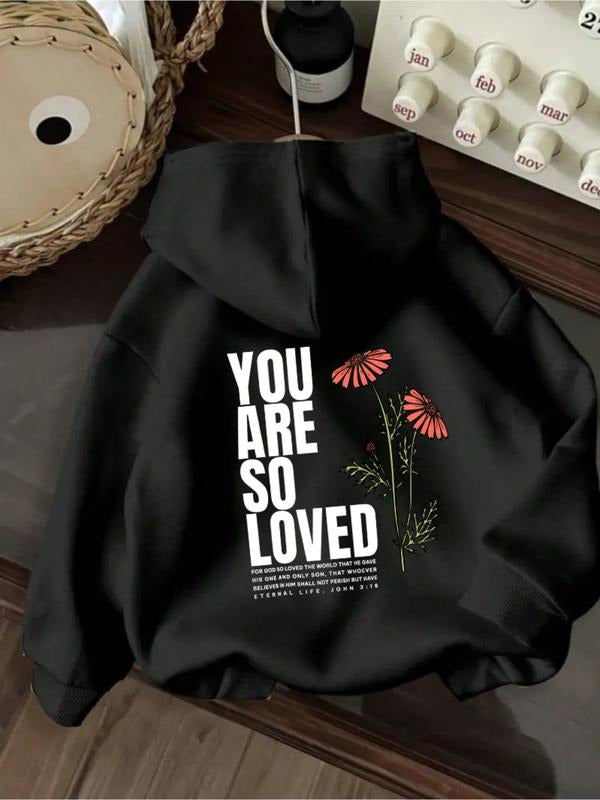 Women's Casual Fashion Loose Cartoon Flower Letter Print Hoodie, Casual Fitted Pullover, Fitted Sporty Sweatshirt for...