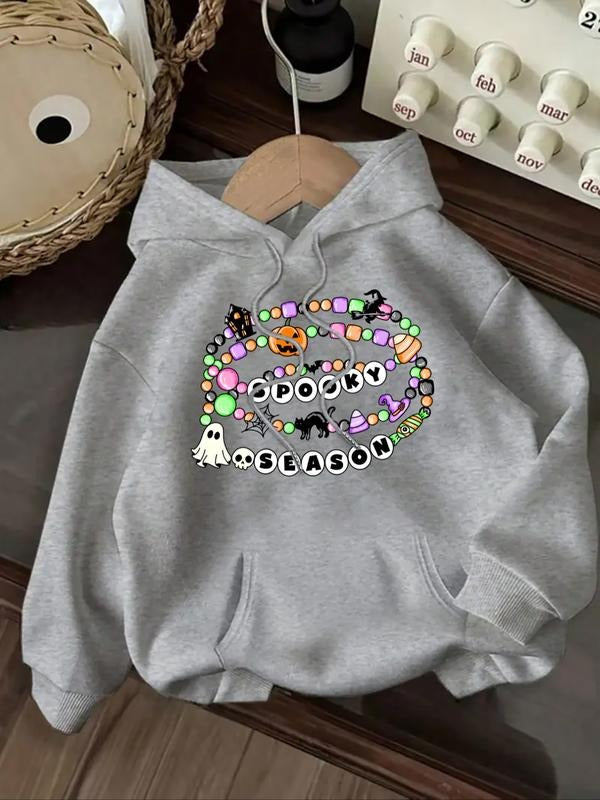 Women's Casual Fashion Loose Cartoon Halloween Bracelet Print Hoodie, Fall & Winter Fitted Letter Pattern Sweatshirt...