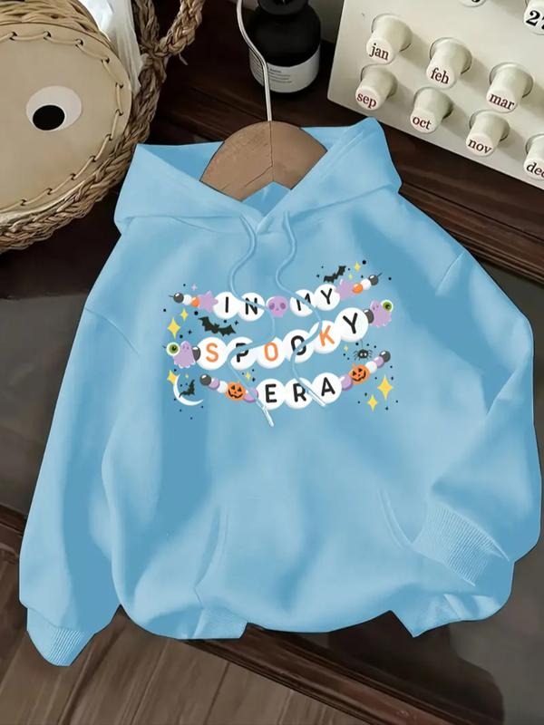 Women's Casual Fashion Loose Cartoon Halloween Bracelet Print Hoodie, Fall & Winter Fitted Letter Pattern Sweatshirt T-Shirts