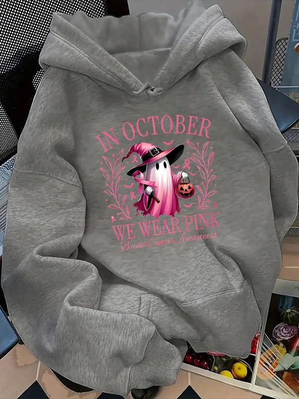 Women's Casual Fashion Loose Cartoon Halloween Print Hoodie, Fall & Winter Fitted Letter Pattern Sweatshirt, Moderate...