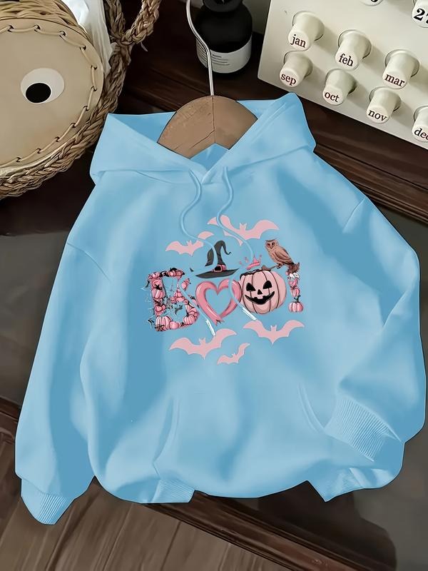 Women's Casual Fashion Loose Cartoon Halloween Print Hoodie, Fall & Winter Fitted Letter Pattern Sweatshirt, Moderate...
