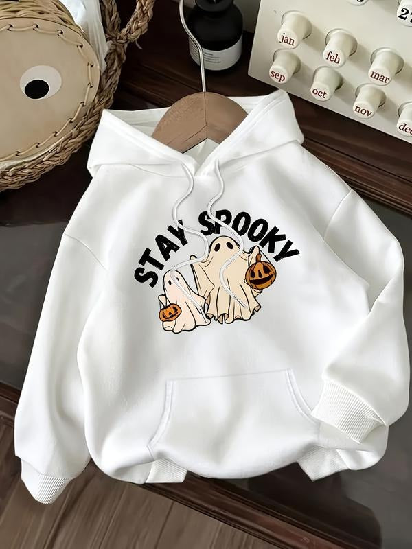 Women's Casual Fashion Loose Cartoon Halloween Print Hoodie, Fall & Winter Fitted Letter Pattern Sweatshirt, Moderate...