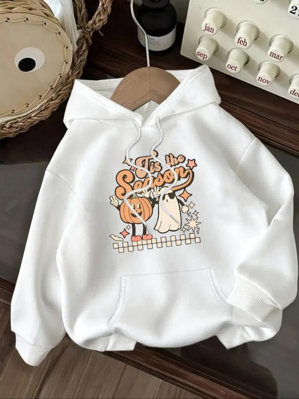Women's Casual Fashion Loose Cartoon Halloween Pumpkin Ghost Print Hoodie, Fall & Winter Fitted Kint Fabric Sweatshirt...