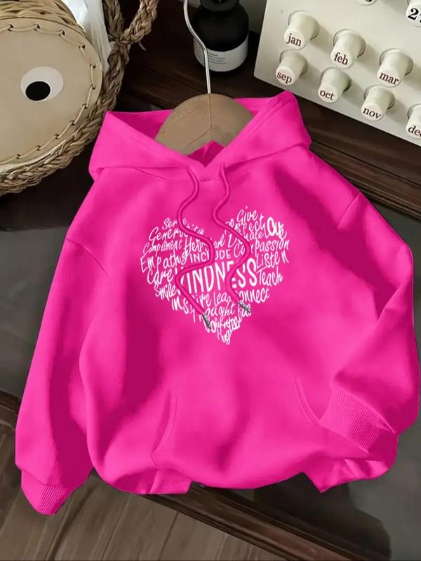 Women's Casual Fashion Loose Cartoon Heart Letter Print Hoodie, Fall & Winter Fitted Sporty Sweatshirt, Comfortable Kint...
