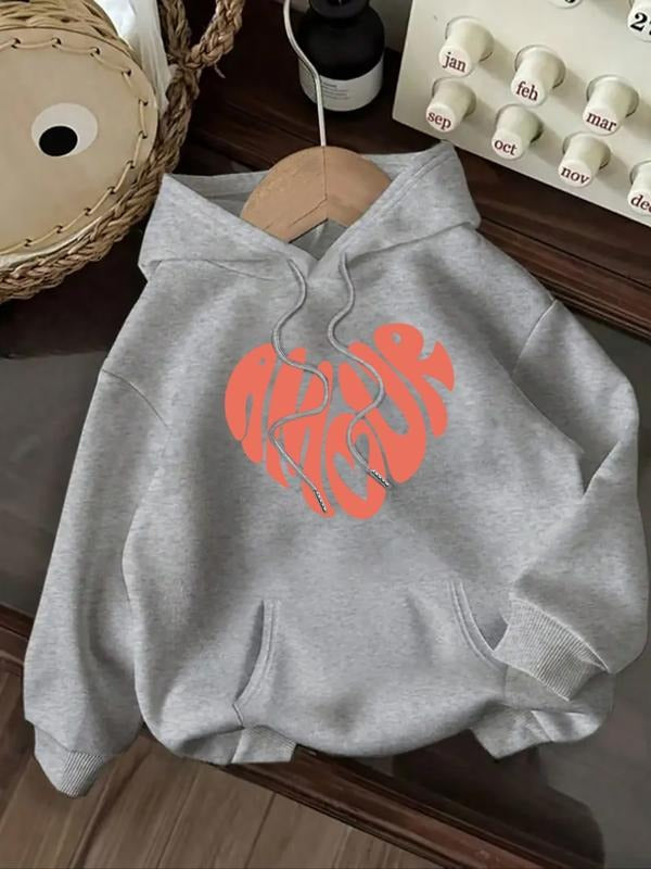 Women's Casual Fashion Loose Cartoon Heart Letter Print Hoodie, Fitted Sporty Cute Sweatshirt for Fall & Winter,...