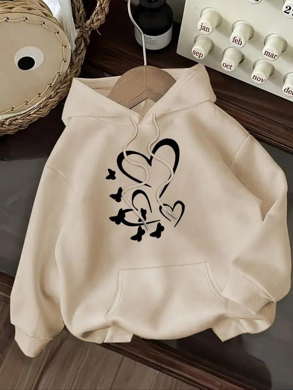 Women's Casual Fashion Loose Cartoon Heart Pattern Print Graphic Hoodie, Fall & Winter Fitted Sporty Sweatshirt,...