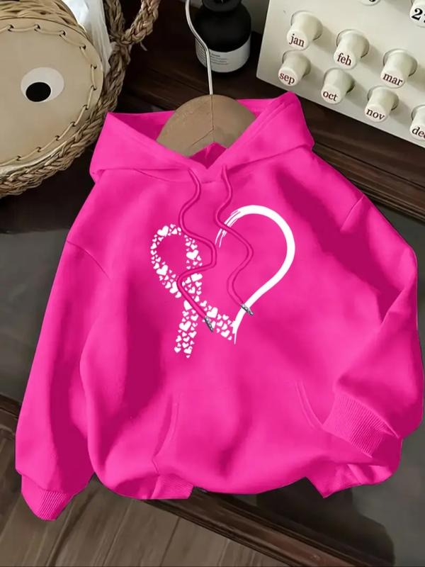 Women's Casual Fashion Loose Cartoon Heart Pattern Print Hoodie, Fitted Letter Design, Fall & Winter Wear, Comfortable...