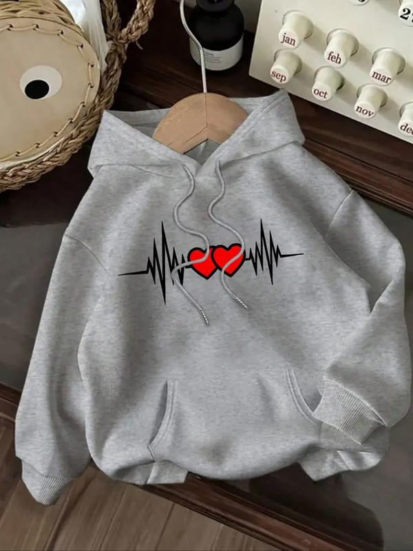 Women's Casual Fashion Loose Cartoon Heart Print Hoodie, Fall & Winter Fitted Kint Fabric, Moderate Thickening,...