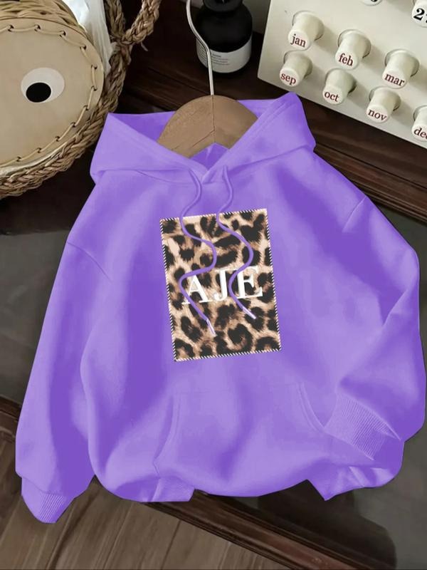 Women's Casual Fashion Loose Cartoon Leopard Letter Print Hoodie, Fall & Winter Fitted Sporty Sweatshirt, Moderate Fabric...