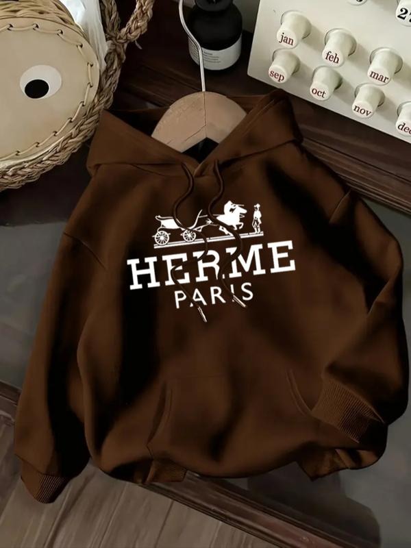 Women's Casual Fashion Loose Cartoon Letter Print Hoodie, Fitted Sporty Sweatshirt for Fall & Winter, Comfortable Daily...