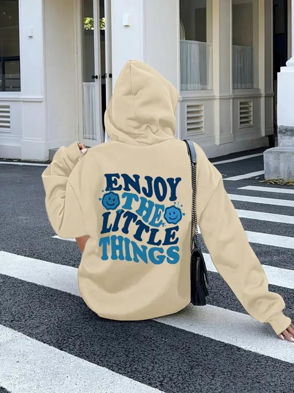 Women's Casual Fashion Loose Cartoon Letter Smiley Face Print Hoodie, Fall & Winter Fitted Kint Fabric Sweatshirt,...