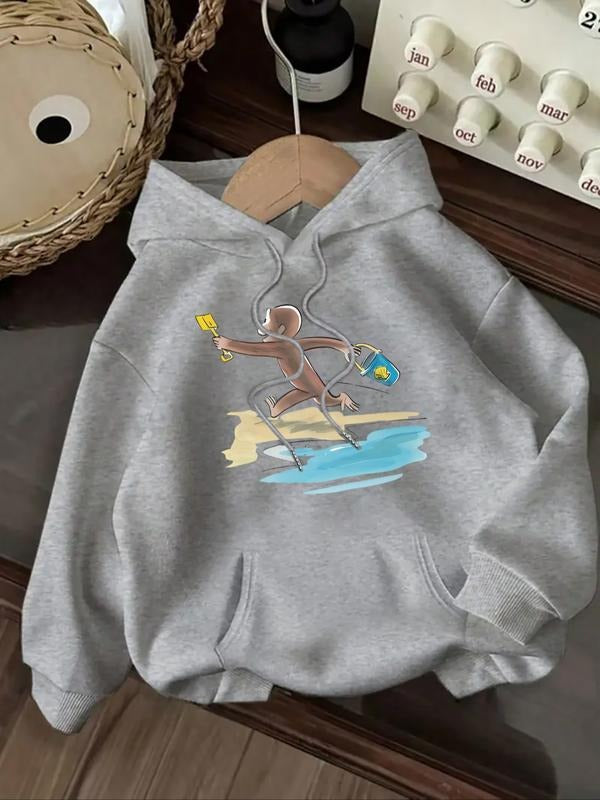 Women's Casual Fashion Loose Cartoon Monkey Print Hoodie, Fall & Winter Animal Pattern Fitted Sweatshirt, Comfortable...