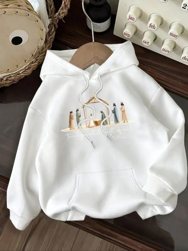 Women's Casual Fashion Loose Cartoon Print Hoodie, Fitted Letter Pattern Sweatshirt for Fall & Winter, Comfortable...
