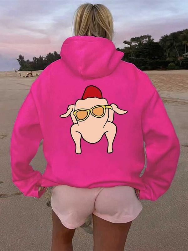 Women's Casual Fashion Loose Cartoon Thanksgiving Print Hoodie, Fall & Winter Animal Pattern Fitted Sweatshirt, Moderate...