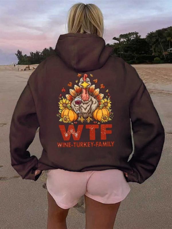 Women's Casual Fashion Loose Cartoon Thanksgiving Print Hoodie, Fall & Winter Fitted Kint Fabric Sweatshirt, Moderate...
