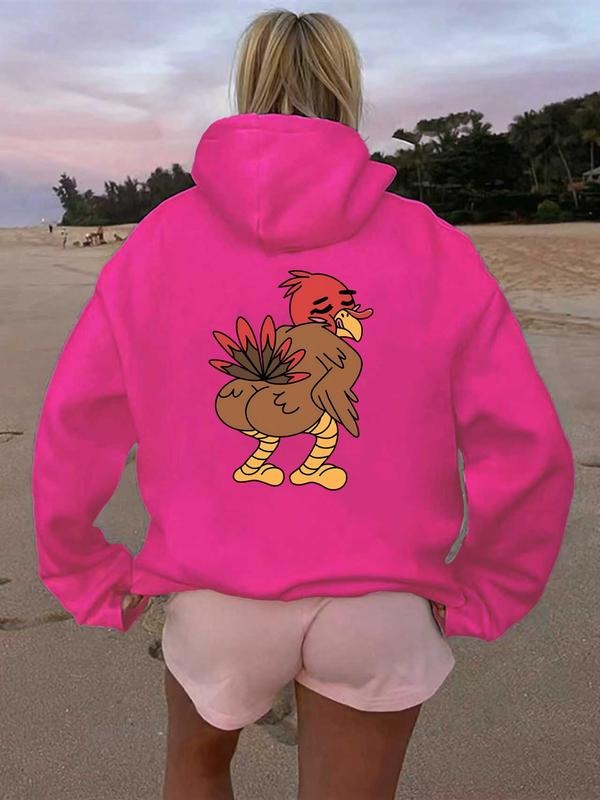 Women's Casual Fashion Loose Cartoon Thanksgiving Print Hoodie, Fall & Winter Fitted Letter Pattern Sweatshirt, Moderate...