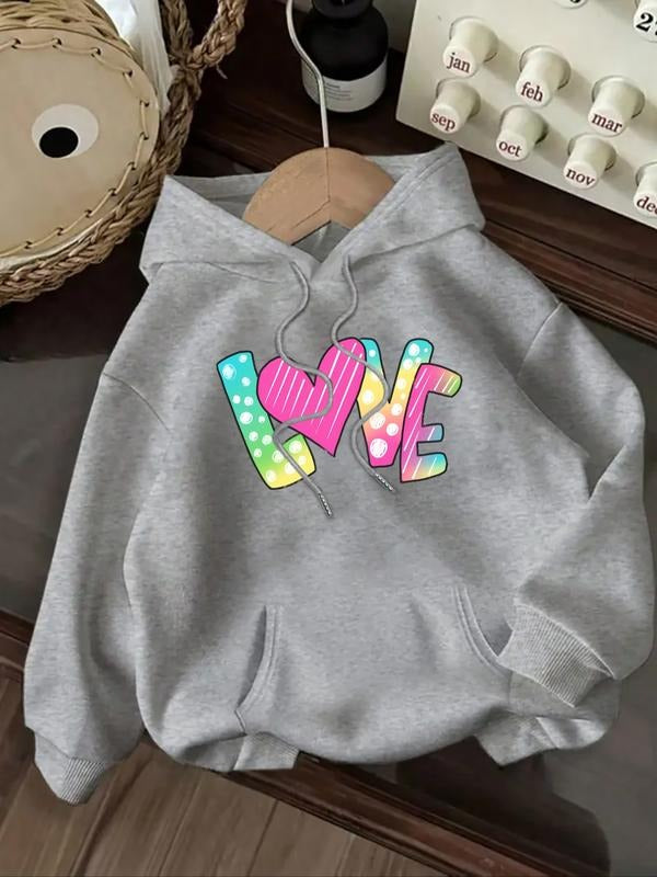 Women's Casual Fashion Loose Cartoon Valentine's Day Letter Print Hoodie, Fitted Sporty Style, Fall & Winter Wear,...