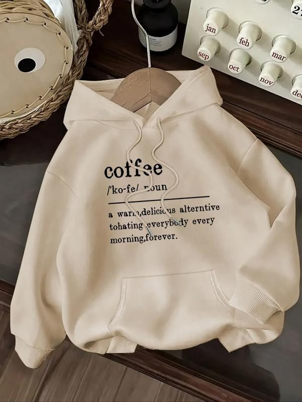 Women's Casual Fashion Loose Coffee Letter Print Hoodie, Fall & Winter Fitted Kint Fabric Sweatshirt, Comfortable...