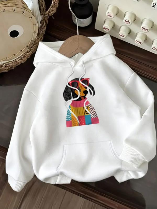 Women's Casual Fashion Loose Fit Cartoon Dog Pattern Print Hoodie, Fall & Winter Fitted Sporty Sweatshirt, Comfortable...
