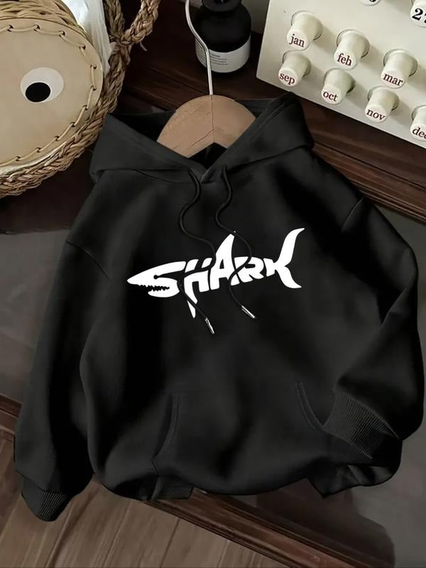 Women's Casual Fashion Loose Fit Cartoon Letter Shark Print Hoodie, Fall & Winter Fitted Sporty Sweatshirt, Comfortable...