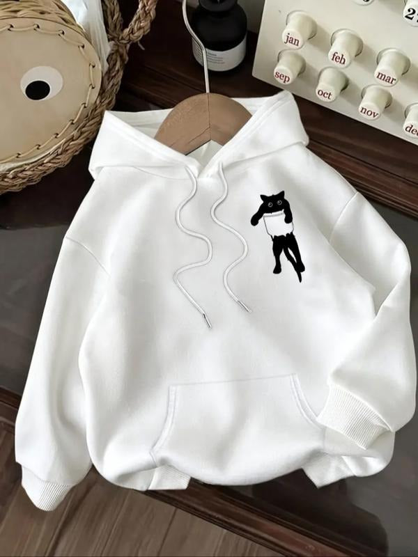 Women's Casual Fashion Loose Fit Cute Cat Pattern Print Hoodie, Comfortable Cartoon Animal Design Sweatshirt for Fall &...