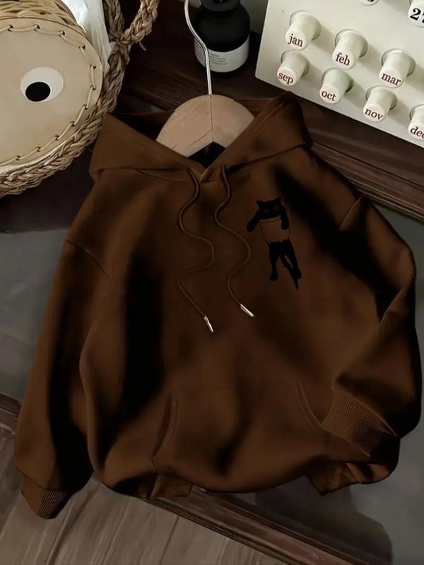 Women's Casual Fashion Loose Fit Cute Cat Pattern Print Hoodie, Comfortable Cartoon Animal Design Sweatshirt for Fall &...