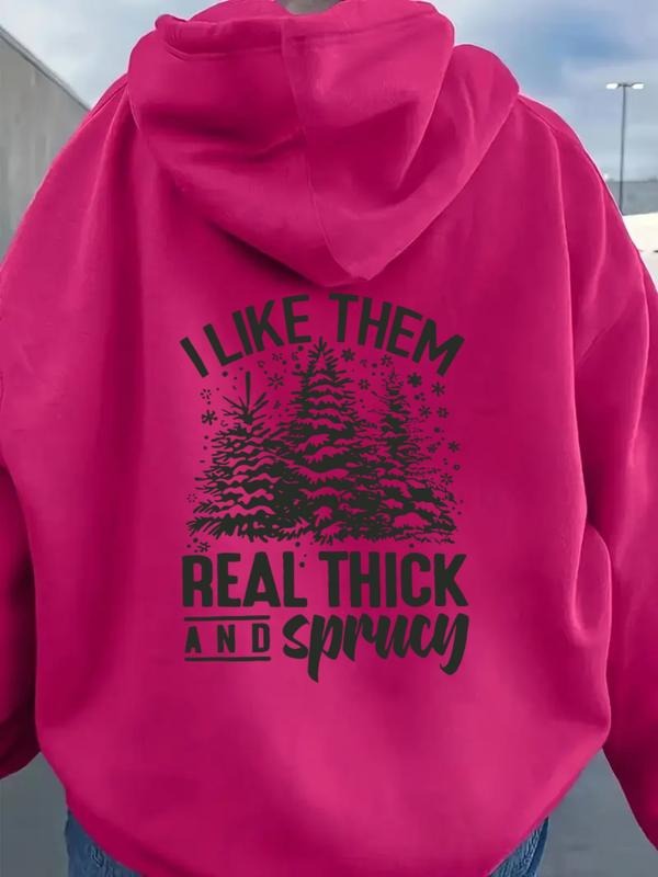 Women's Casual Fashion Loose Fit Sweatshirt, Thick Tree Letter Print Hoodie, Fall & Winter Moderate Fabric, Comfortable...