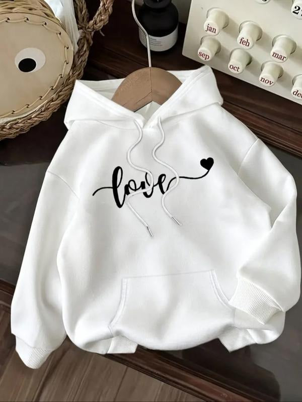 Women's Casual Fashion Loose Heart Letter Print Hoodie, Casual Hooded Sweatshirt, Fitted Sporty Sweatshirt for Fall &...