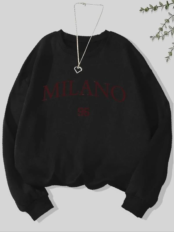 Women's Casual Fashion Round Neck Long Sleeve Letter Print Loose Sweatshirt, Comfortable and Stylish Pullover for Daily...