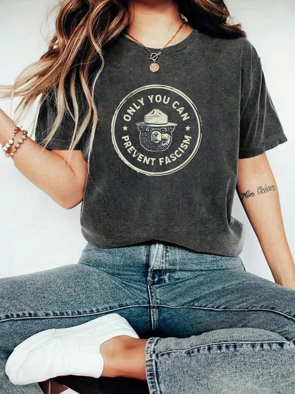 Women's Casual Graphic Print Short Sleeve Round Neck T-Shirt, Summer Fashion, Moderate Fabric Thickness, Fitted Style...