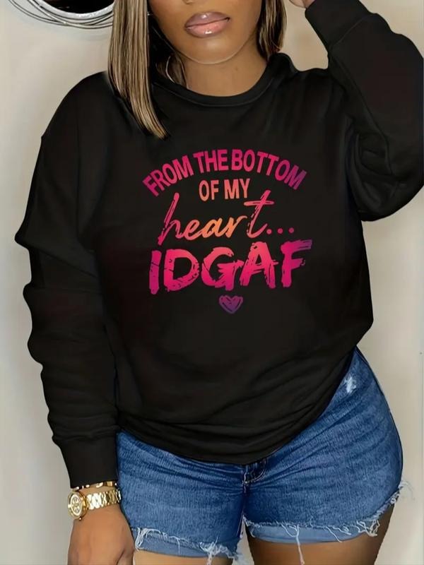 Women's Casual Heart & Letter Print Long Sleeve Round Neck Pullover Sweatshirt, Comfortable Fitted Design for Daily Wear...