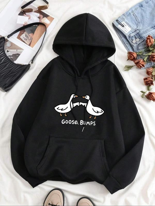 Women's Casual Hooded Drawstring Sweatshirt, Cartoon Goose Print, Comfortable & Stylish, Easy to Pair, Daily Wear...