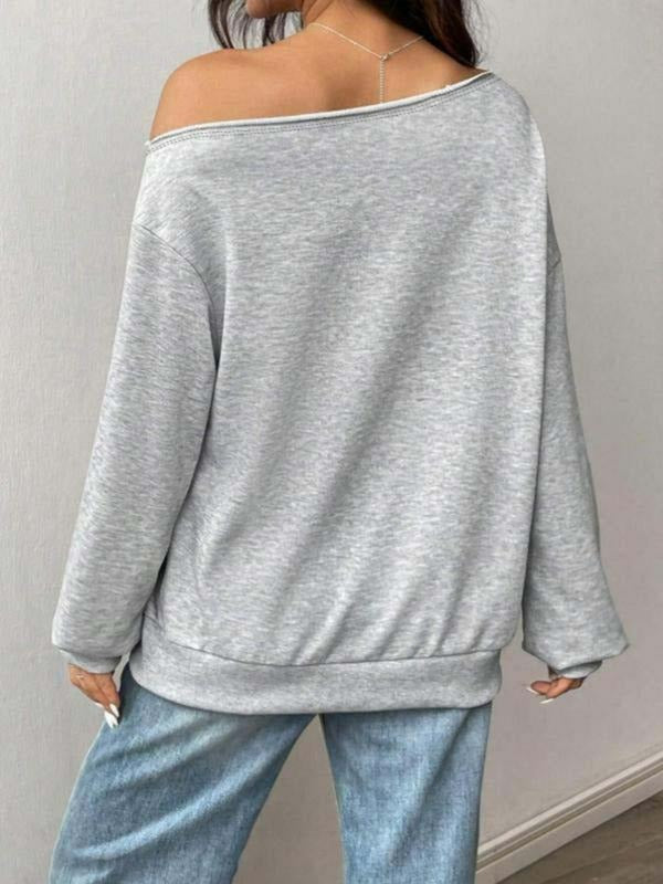 Women's Casual Loose-Fit Drop Shoulder Sweatshirt, Comfortable Daily Wear, Digital Print Design, Perfect Spring & Fall...
