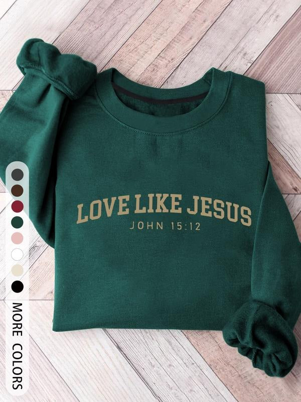 Women's Casual Loose-Fit Pullover Sweatshirt, Love Like Jesus Print, Round Neck Design, Thick Fabric, Perfect for Fall &...