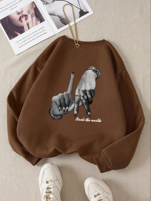 Women's Casual Loose-Fit Round Neck Cartoon Print Pullover Sweatshirt, Fall & Winter Fashion, Moderate Fabric,...