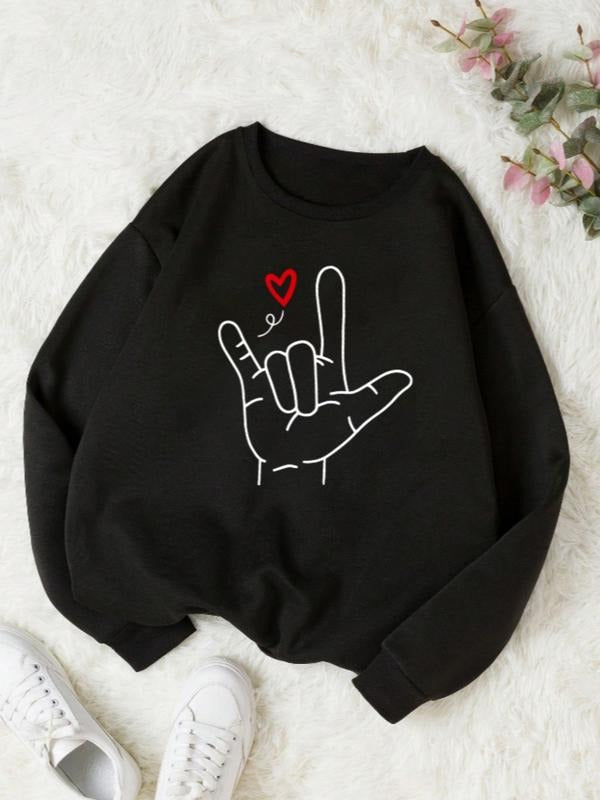 Women's Casual Loose-Fit Round Neck Cartoon Print Pullover Sweatshirt, Fall & Winter Fashion, Moderate Fabric,...