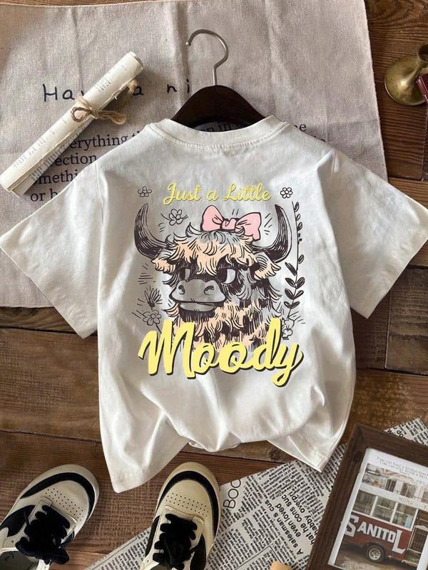 Women's Casual Loose Fit Round Neck T-Shirt, Highland Cow Print, Perfect for Daily Wear, Fashionable and Comfortable Top...