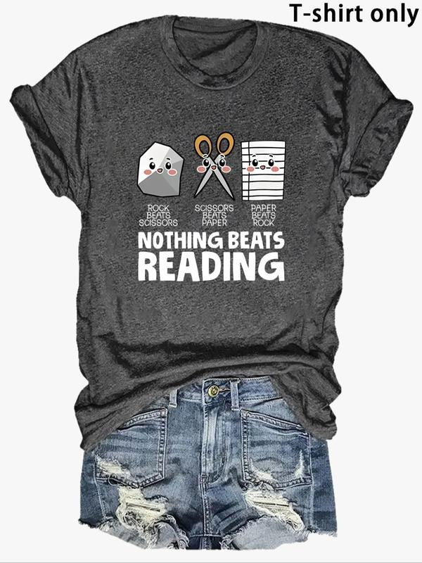Women's Casual Round Neck T-Shirt, Fun Library Design with 'no Better Than Reading' Print, Summer Fashion Tee for Ladies...