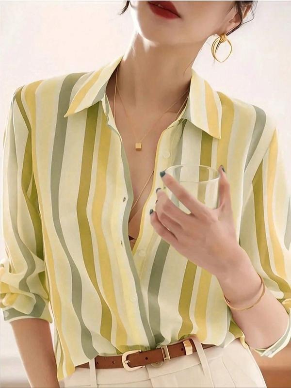 Women's Casual Striped Long Sleeve Shirt, New Loose Fit Design, Fashionable Comfortable Daily Wear, Perfect Choice for...