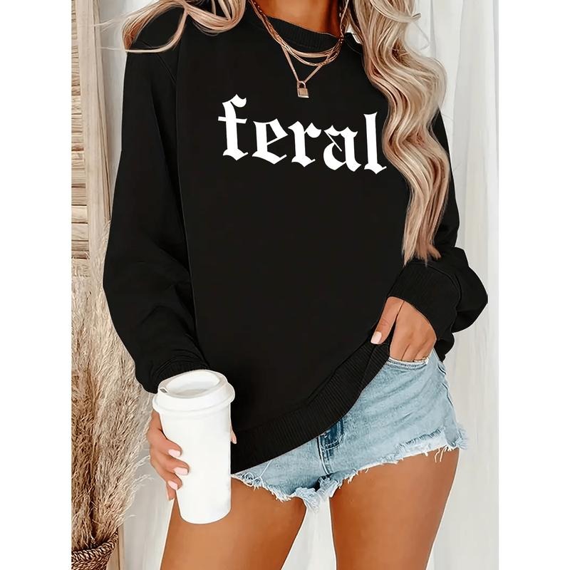 [Women's Casual Sweatshirt] Feral Print Sweatshirt for Women - Casual Long Sleeve Crew Neck Fall & Winter Pullover -...