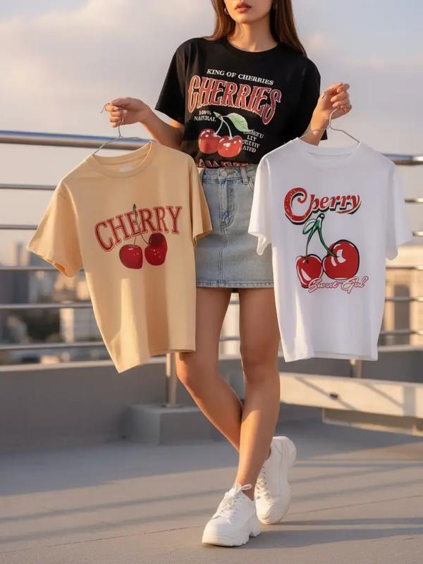 Women's Casual T-Shirt Set, 3-Piece Comfortable & Stylish Design, Perfect for Daily Wear, Ladies' Fashion Essentials...