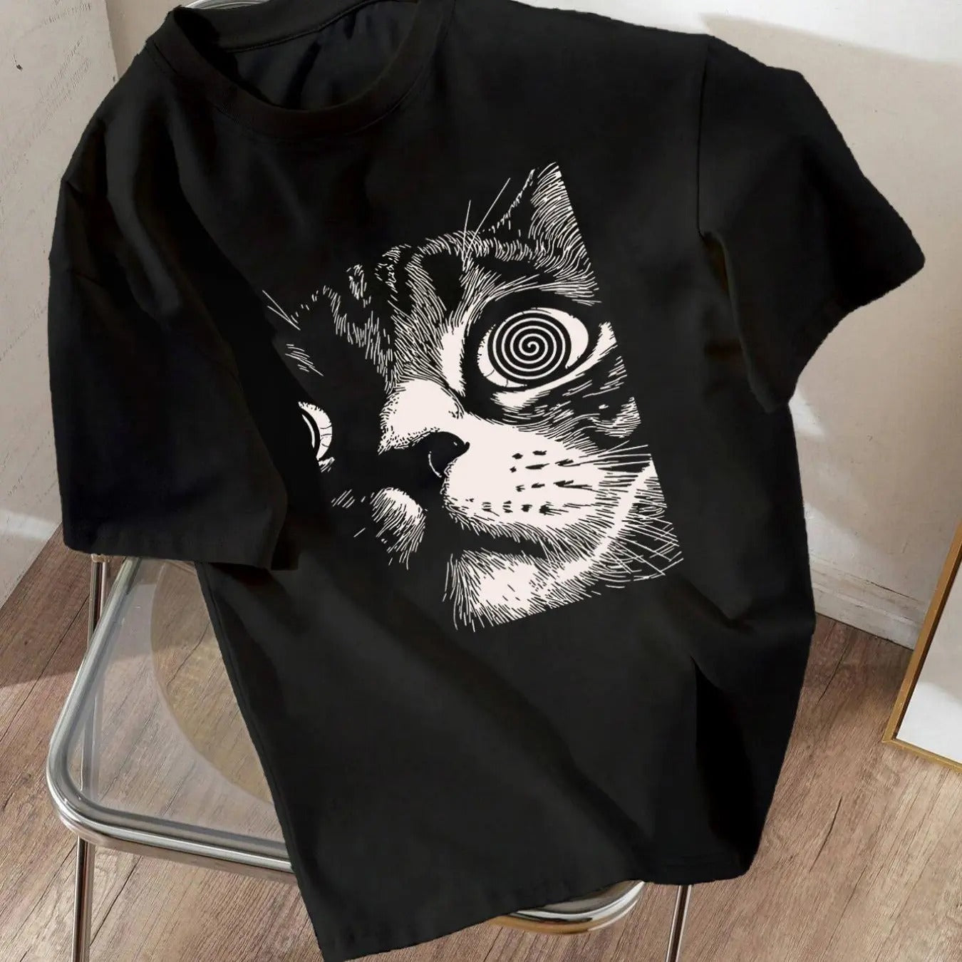 Women's Cat Face Print Drop Shoulder Tee, Casual Short Sleeve Round Neck T-shirt for Daily Wear, Ladies Clothes for All...