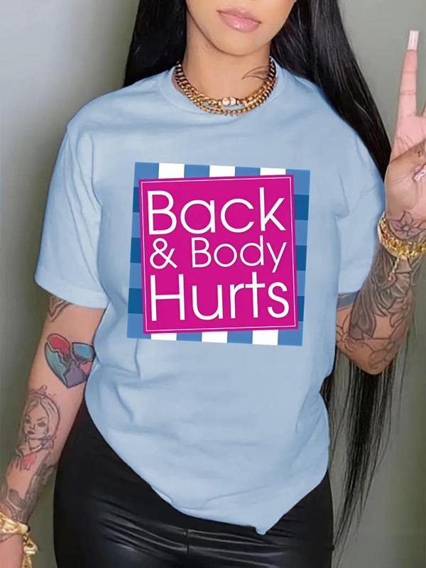 Women's Checked & Letter Print Round Neck Tee, Fashion Casual Crew Neck T-Shirt for Daily Holiday Vacation Outdoor Wear,...
