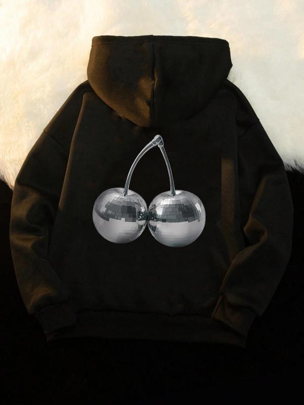 Women's Cherry & Ball Print Hoodie, Fashion Casual Graphic Hooded Sweatshirt for Daily Holiday Outdoor Wear, Women...