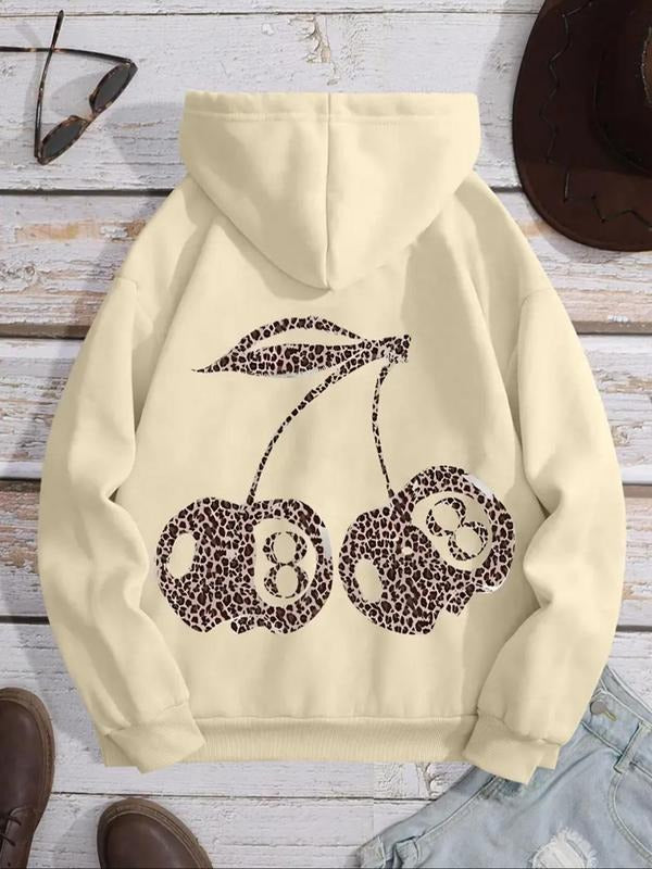 Women's Cherry Print Drawstring Hoodie, Fashion Casual Hooded Sweatshirt for Daily Holiday Outdoor Wear, Women Clothing...