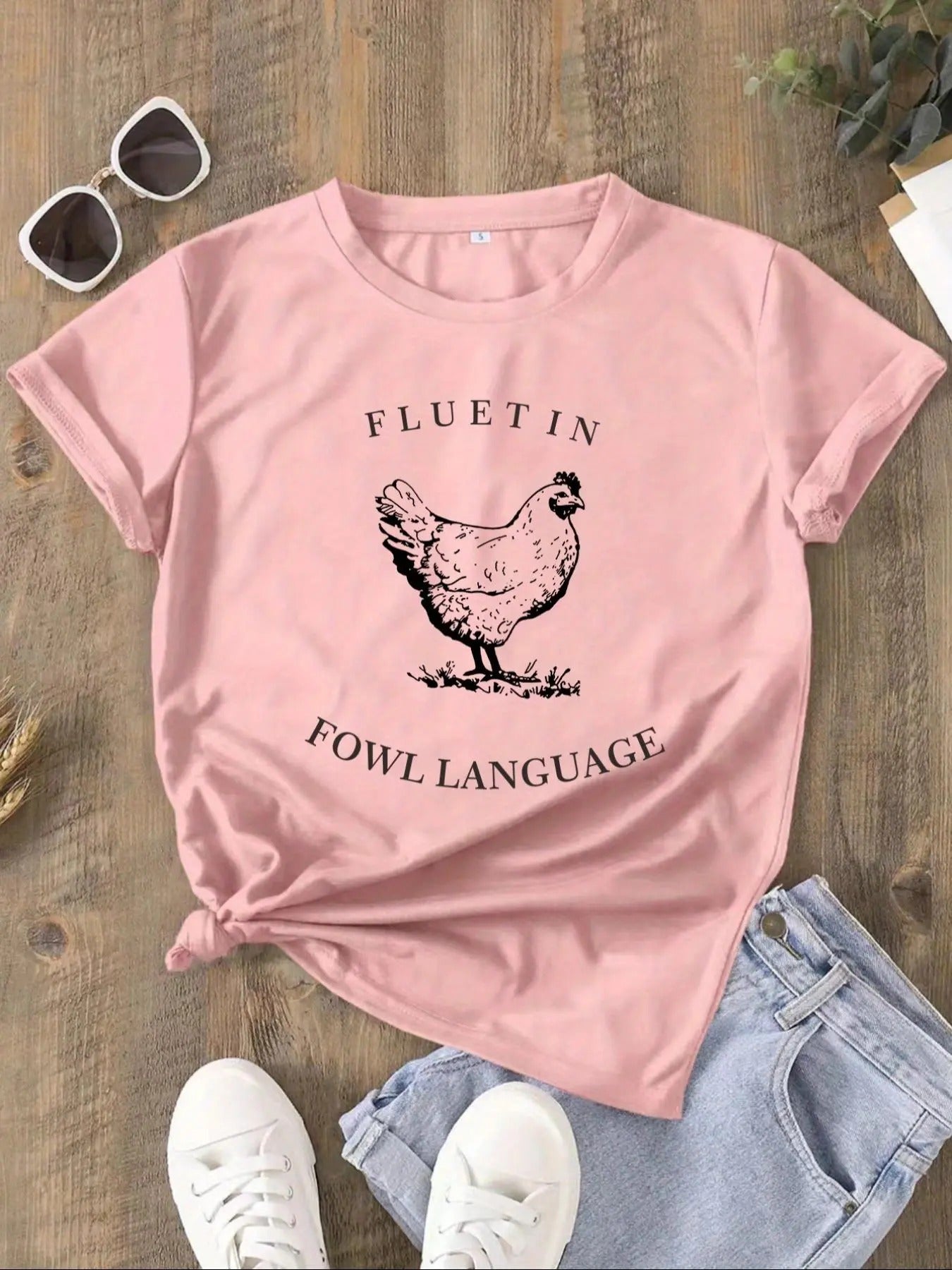 Women's Chicken Graphic Print Round Neck Tee, Casual Short Sleeve T-Shirt for Daily Wear, Ladies Clothes for All Seasons...