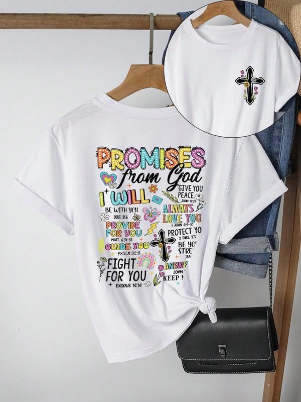 Women's Christian Faith Cross Pattern Round Neck Short Sleeve T-Shirt, Casual Wear, Soft Breathable Fabric, Perfect...